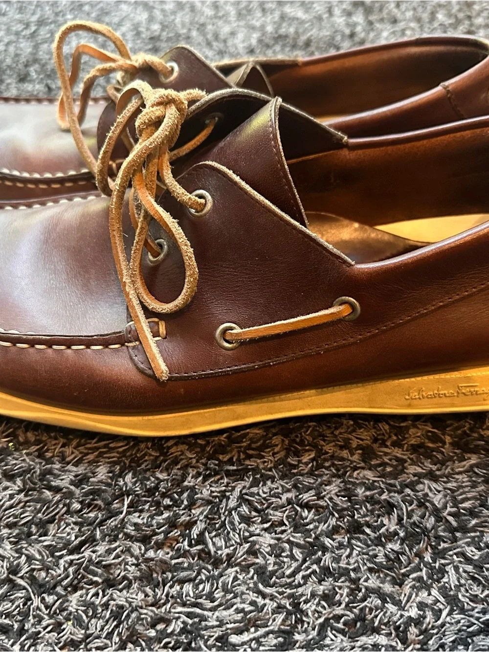 Men's Salvatore Ferragamo Brown Leather Boat Shoes